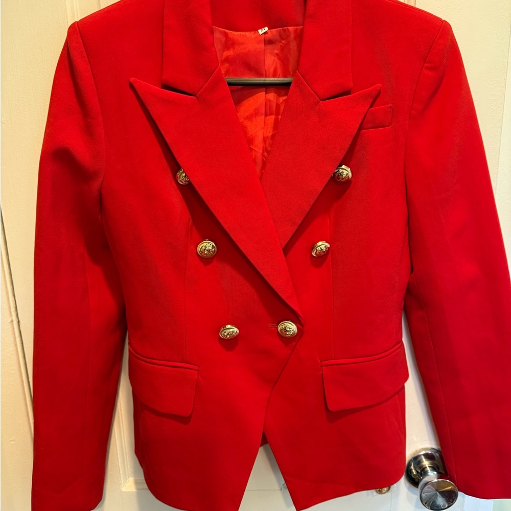 Women's Red Double-Breasted Blazer